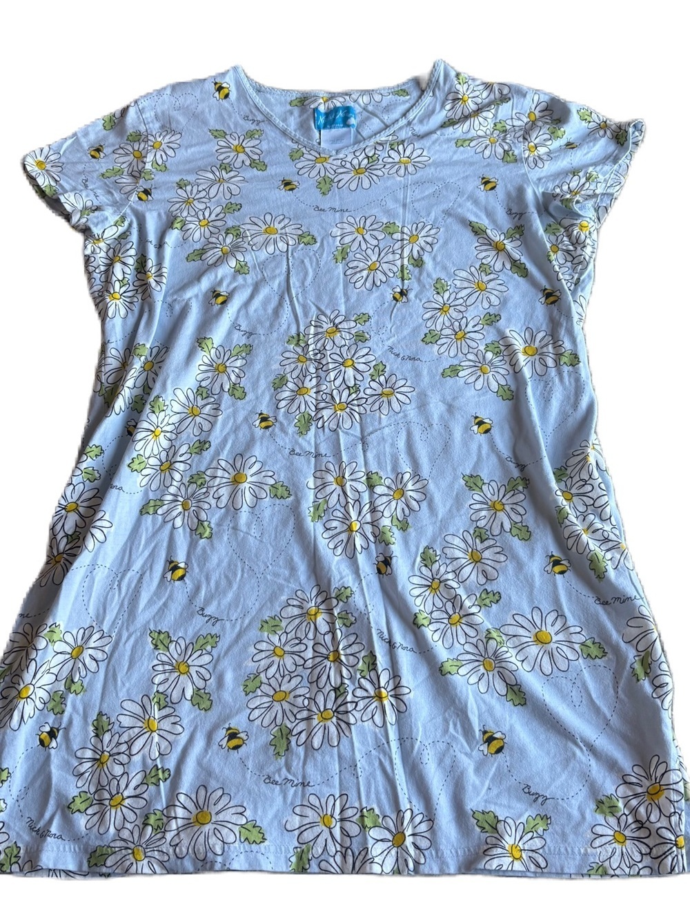 Nick & Nora Blue Daisy & Bee Short Sleeve Nightshirt XL Grannycore Cottage